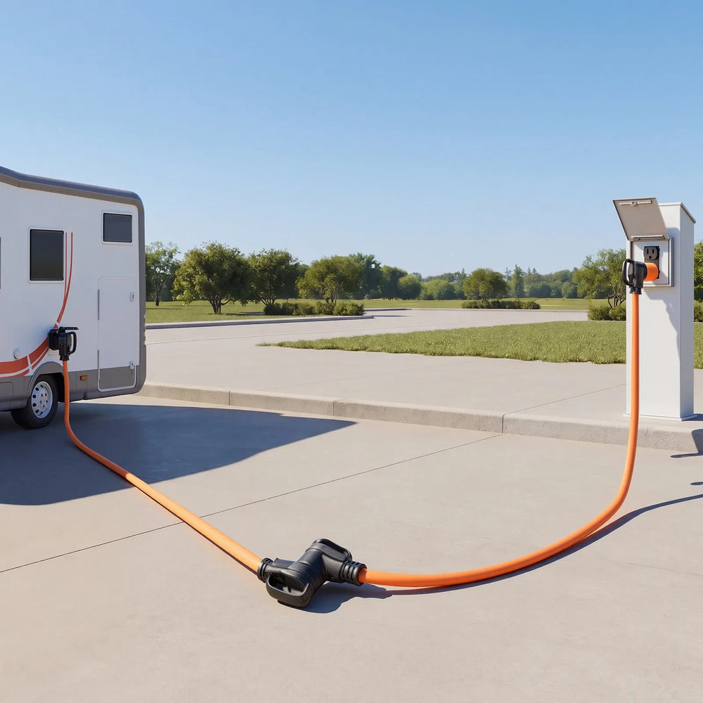VEVOR 50 Amp 100 Feet RV Extension Cord, 125V/250V, Heavy Duty 6/3 + 8/1 Gauge STW RV Power Cord, NEMA 14-50P to NEMA 14-50R, with Power Indicator, Cord Organizer, 15A Adapter, for Camper Trailer