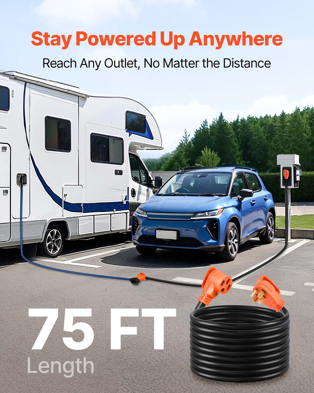 VEVOR 75 ft RV extension cord lifestyle image - stay powered up anywhere