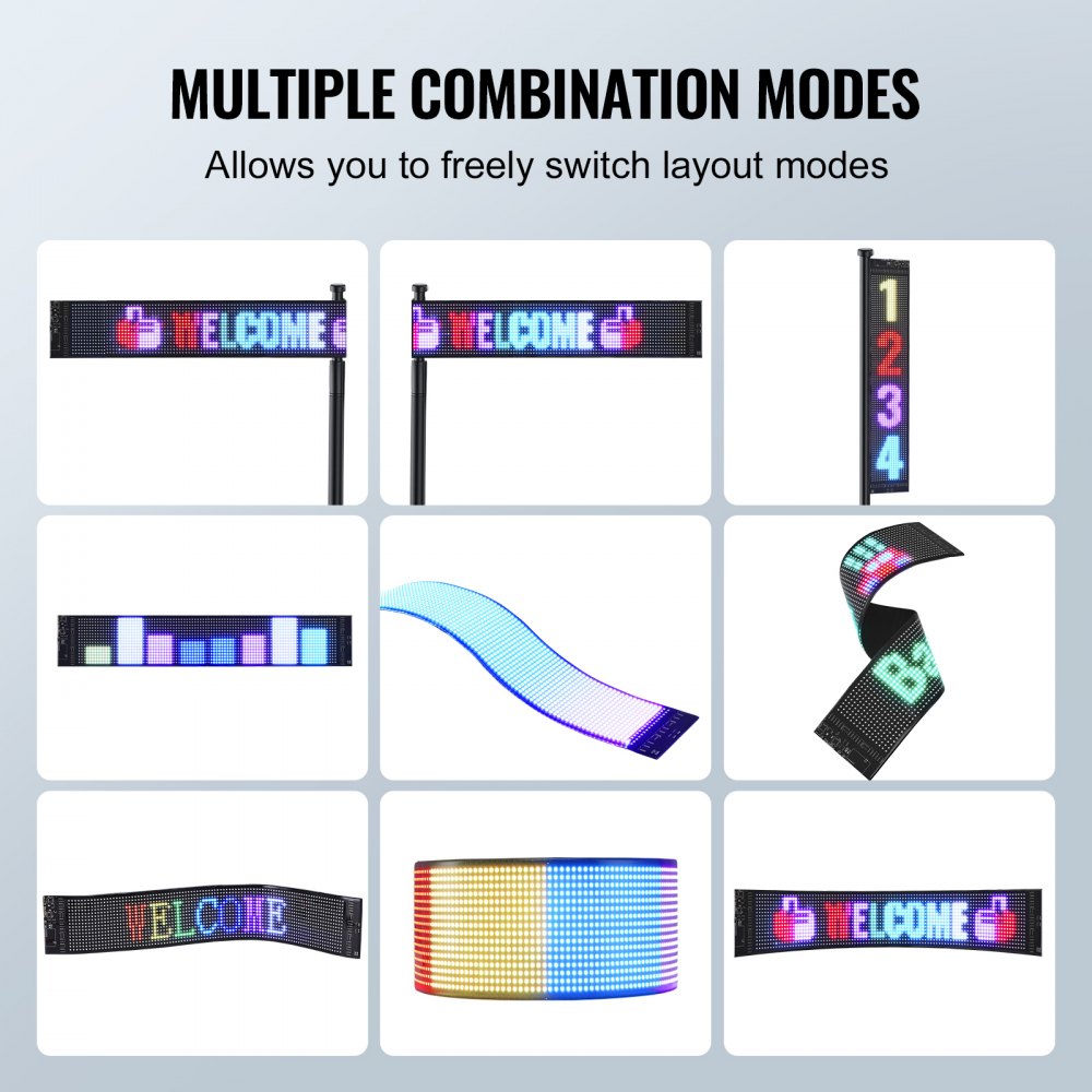 VEVOR Programmable LED Sign, P6 Full Color LED Scrolling Panel, DIY Custom Text Animation Pattern Display Board, Bluetooth APP Control Message Shop Sign for Store Business Car Advertising, 27"x5"