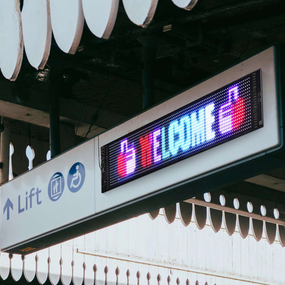 VEVOR Programmable LED Sign, P6 Full Color LED Scrolling Panel, DIY Custom Text Animation Pattern Display Board, Bluetooth APP Control Message Shop Sign for Store Business Car Advertising, 27"x5"