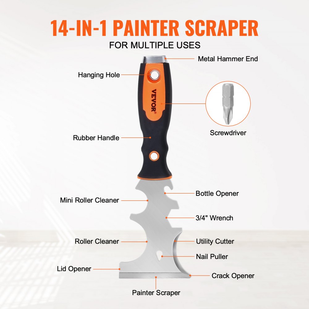 VEVOR Drywall Knife Set, 6 PCS Drywall Tools Includes 3" Painter Scraper, Two Putty Knives,  Two Taping Knives and 12" Mud Pan, Stainless Steel Spackle Tool, Drywall Finishing Tools for Home