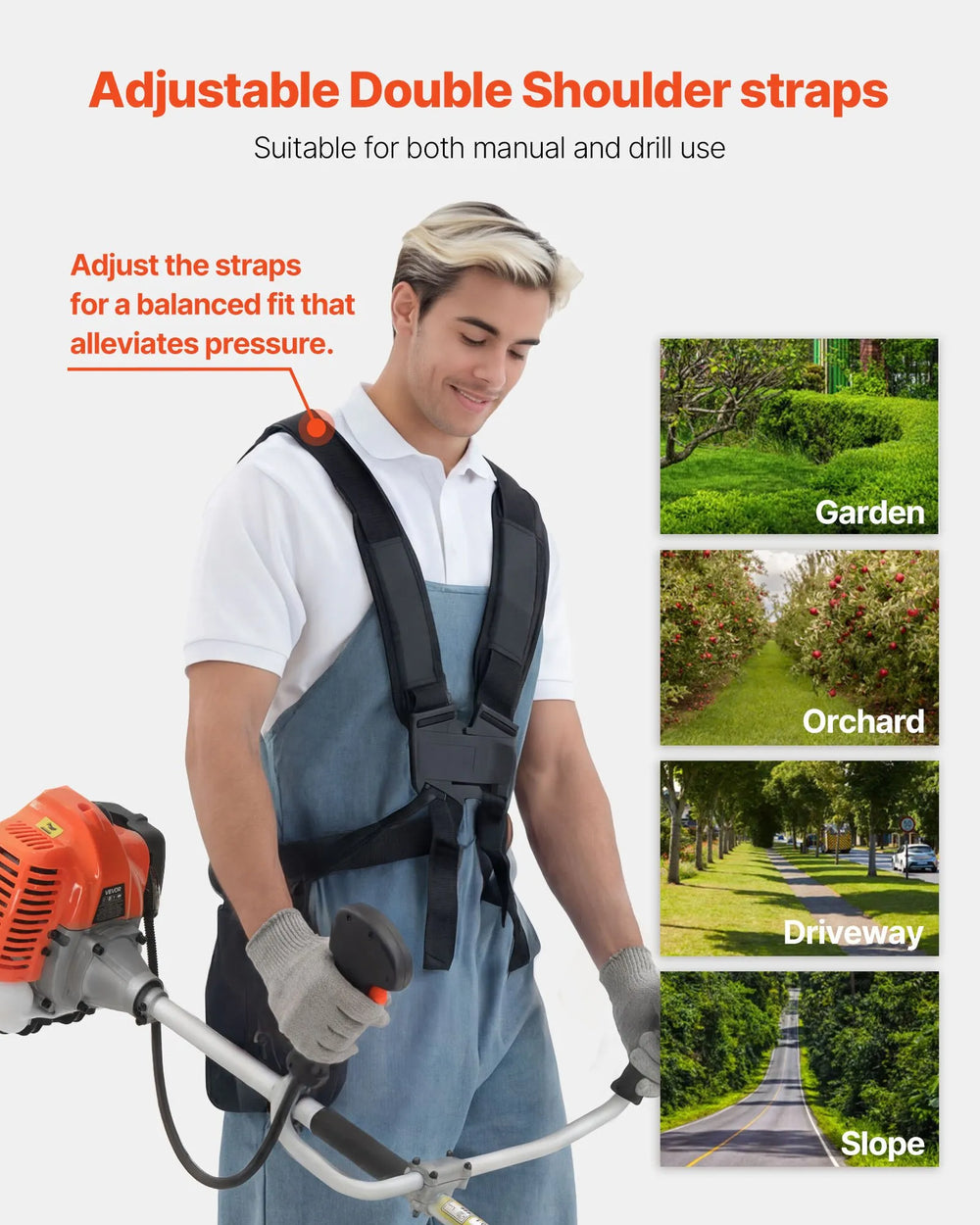 VEVOR Cordless String Trimmer, 52 cc 2-Stroke, Gas Powered Weed Wacker, 17" Cordless Grass Trimmer, Multi-Functional Lawn Edger with Shoulder Strap & 3T Blade, Weed Eater for Quick Grass Cleaning