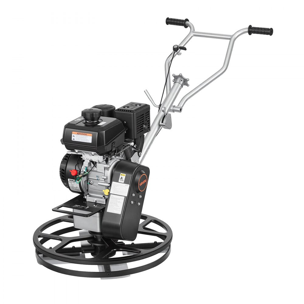 VEVOR Power Trowel, 24 inch Concrete Finishing Machine with Float Pan, 7HP Kohler Engine, 4 Blades, Adjustable Pitch, Gas-Powered Walk-Behind Cement Surface Finisher for Smooth Floors, Construction
