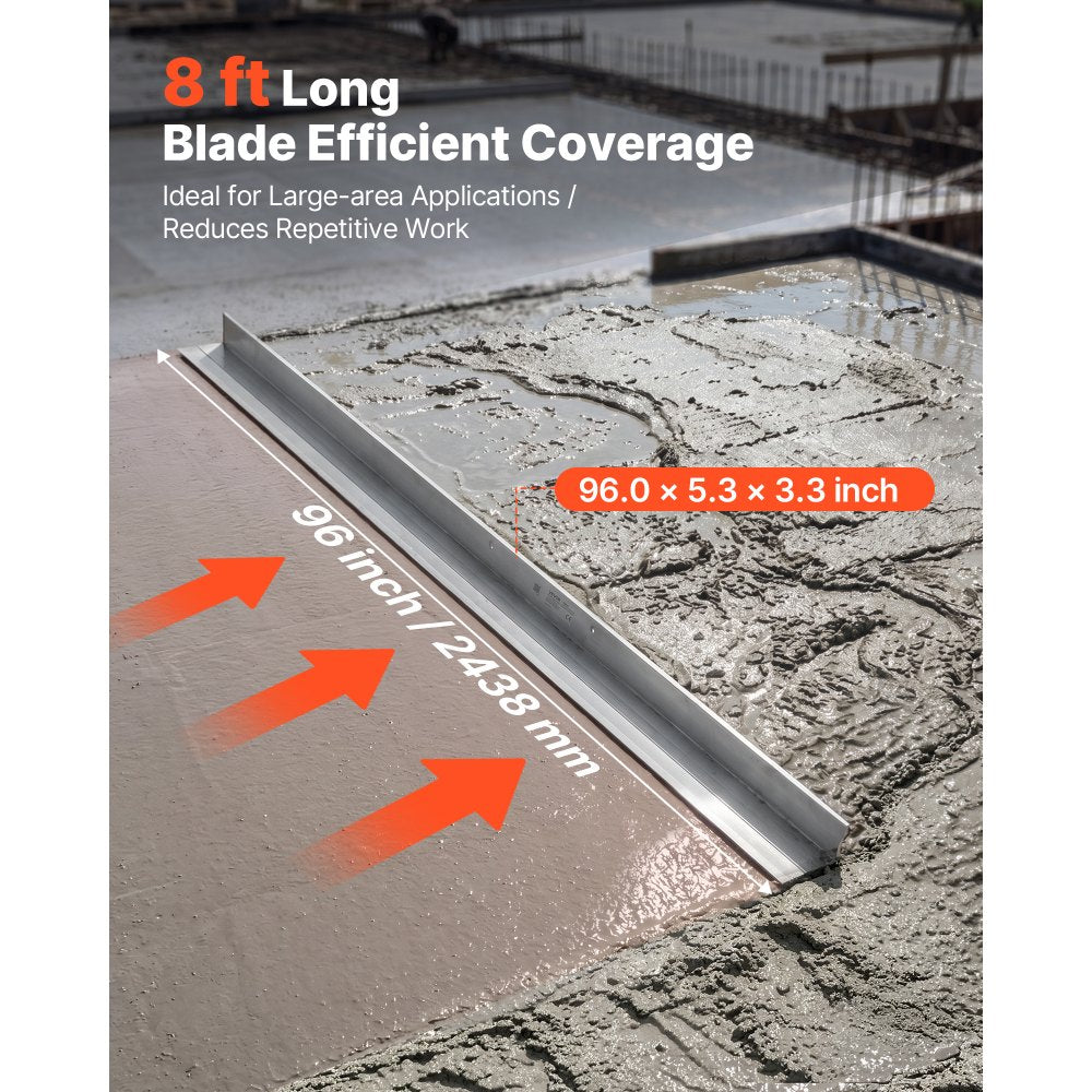 VEVOR Concrete Screed Blade 8 ft Length Aluminum Alloy Board Leveling Tool, 5.3 in Wide Straight Edge, Wide Coverage, Replacement Surface Leveler for Driveway, Patio, Sidewalk, Garage Floor Finishing