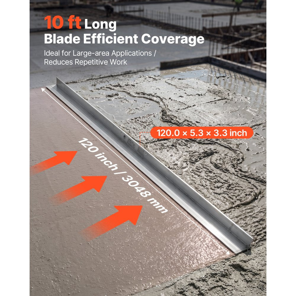 VEVOR Concrete Screed Blade 10 ft Length Aluminum Alloy Board Leveling Tool, 5.3 in Wide Straight Edge, Wide Coverage, Replacement Surface Leveler for Driveway, Patio, Sidewalk, Garage Floor Finishing