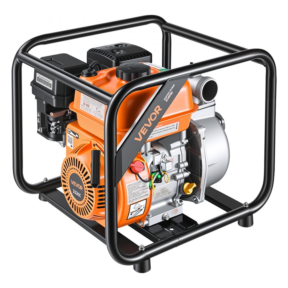 VEVOR Gas Powered Water Pump, 2 in, 132 GPM 7HP Semi Trash Water Transfer Pump Portable, Gasoline Engine with 25 ft Discharge Hose, Heavy Duty Frame, Cast Iron Impeller, for Irrigation, Ponds, Pools