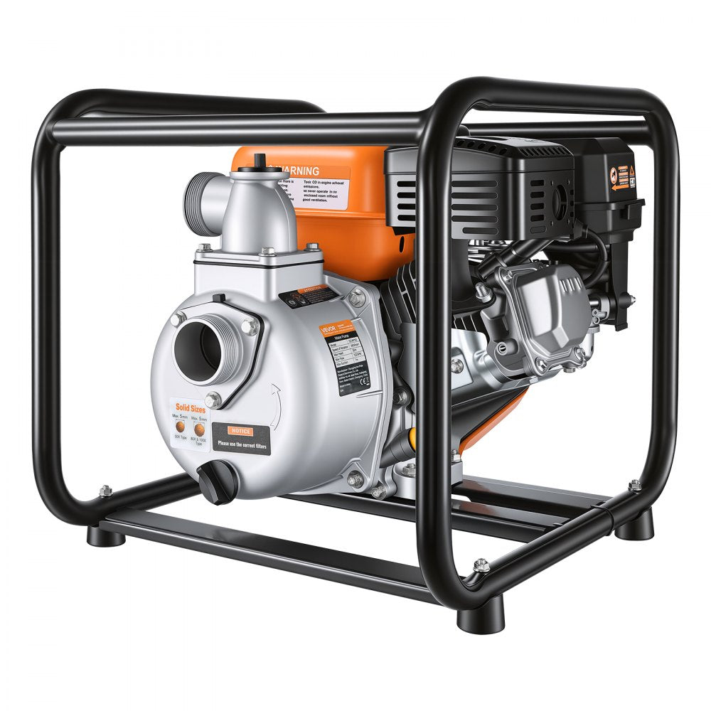 VEVOR Gas Powered Water Pump, 2 in, 132 GPM 7HP Semi Trash Water Transfer Pump Portable, Gasoline Engine with 25 ft Discharge Hose, Heavy Duty Frame, Cast Iron Impeller, for Irrigation, Ponds, Pools