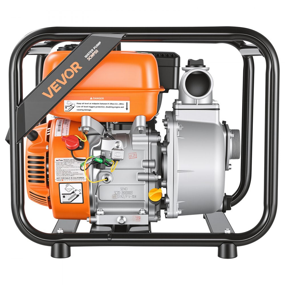 VEVOR Gas Powered Water Pump, 2 in, 132 GPM 7HP Semi Trash Water Transfer Pump Portable, Gasoline Engine with 25 ft Discharge Hose, Heavy Duty Frame, Cast Iron Impeller, for Irrigation, Ponds, Pools