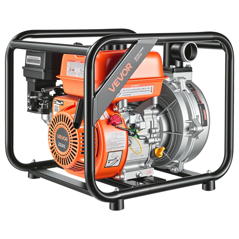 VEVOR Gas Powered Water Pump, 2 in, 128 GPM 6HP Semi Trash Water Transfer Pump Portable, Gasoline Engine with 25 ft Discharge Hose, Heavy Duty Frame, Cast Iron Impeller, for Irrigation, Ponds, Pools