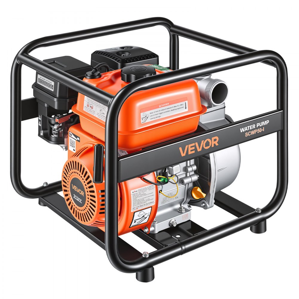 VEVOR Gas Powered Water Pump, 2 in, 132 GPM 6.5HP Semi Trash Water Transfer Pump Portable, Gasoline Engine with 25 ft Discharge Hose, Heavy Duty Frame, Cast Iron Impeller, for Irrigation, Ponds, Pools