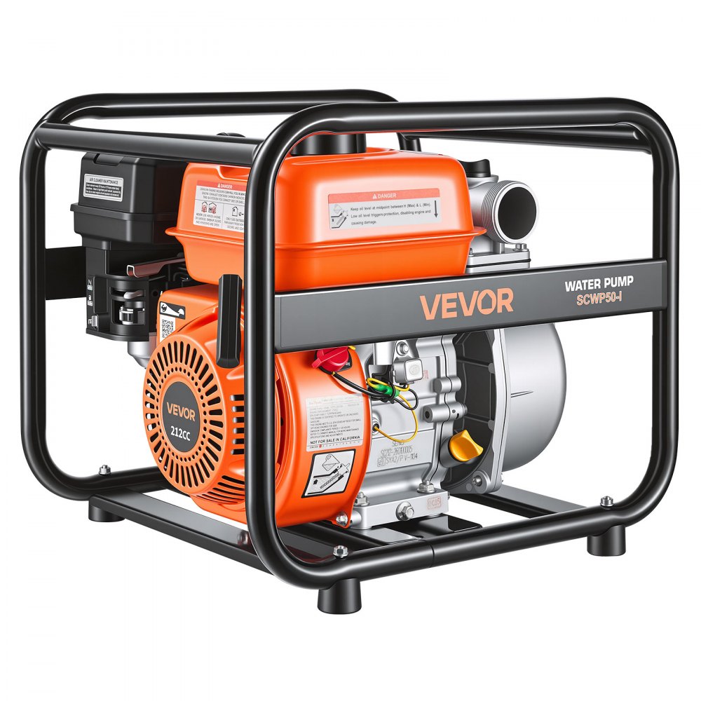 VEVOR Gas Powered Water Pump, 2 in, 132 GPM 6.5HP Semi Trash Water Transfer Pump Portable, Gasoline Engine with 25 ft Discharge Hose, Heavy Duty Frame, Cast Iron Impeller, for Irrigation, Ponds, Pools