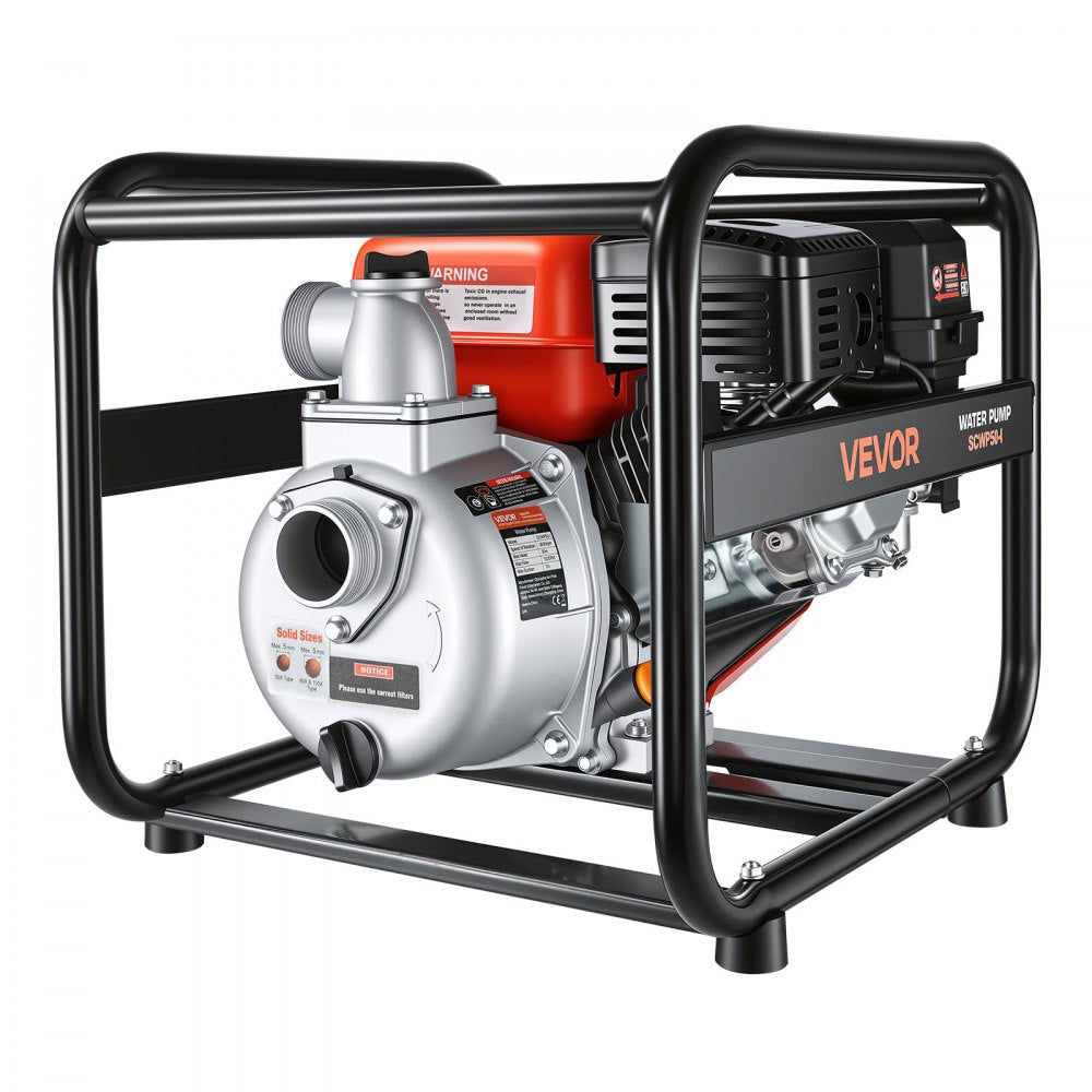 VEVOR Gas Powered Water Pump, 2 in, 132 GPM 6.5HP Semi Trash Water Transfer Pump Portable, Gasoline Engine with 25 ft Discharge Hose, Heavy Duty Frame, Cast Iron Impeller, for Irrigation, Ponds, Pools