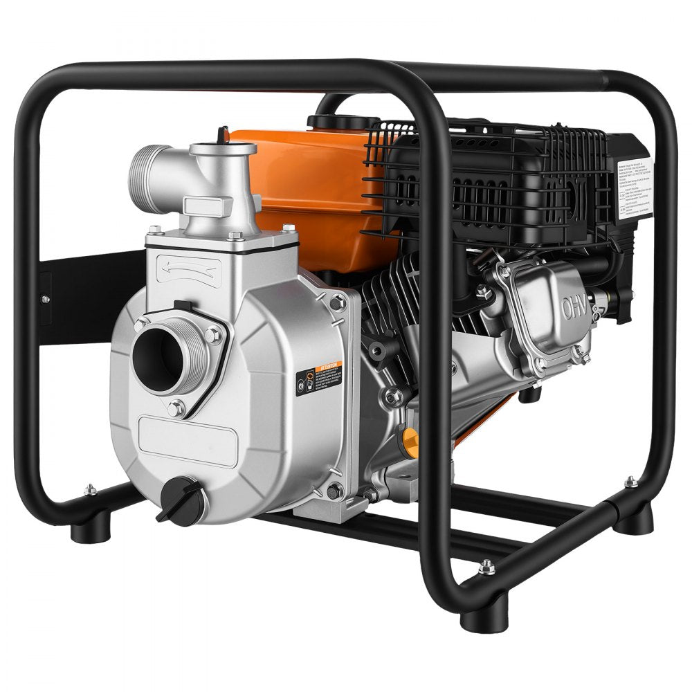 VEVOR Gas Powered Water Pump, 2 in, 158 GPM 7HP Semi Trash Water Transfer Pump Portable, Gasoline Engine with 25 ft Discharge Hose, Heavy Duty Frame, Cast Iron Impeller, for Irrigation, Ponds, Pools