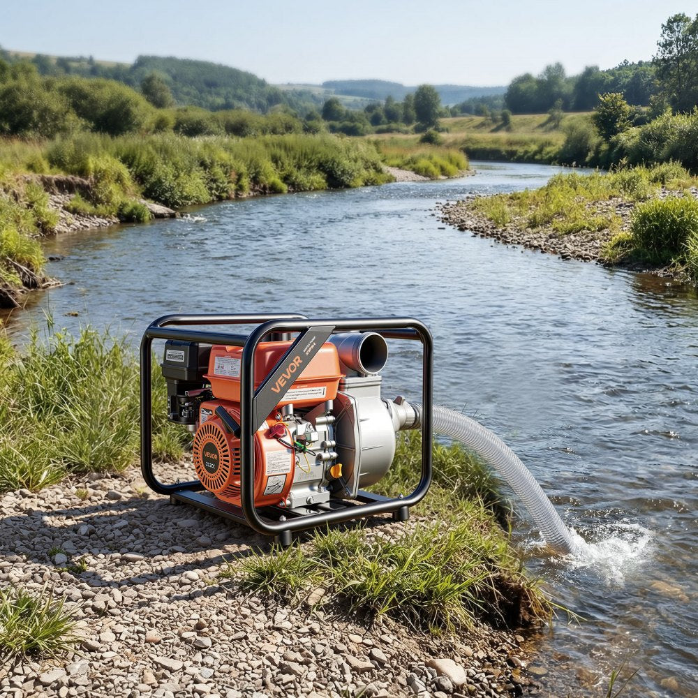 VEVOR Gas Powered Water Pump, 3 in, 242 GPM 7HP Semi Trash Water Transfer Pump Portable, Gasoline Engine with 25 ft Discharge Hose, Heavy Duty Frame, Cast Iron Impeller, for Irrigation, Ponds, Pools