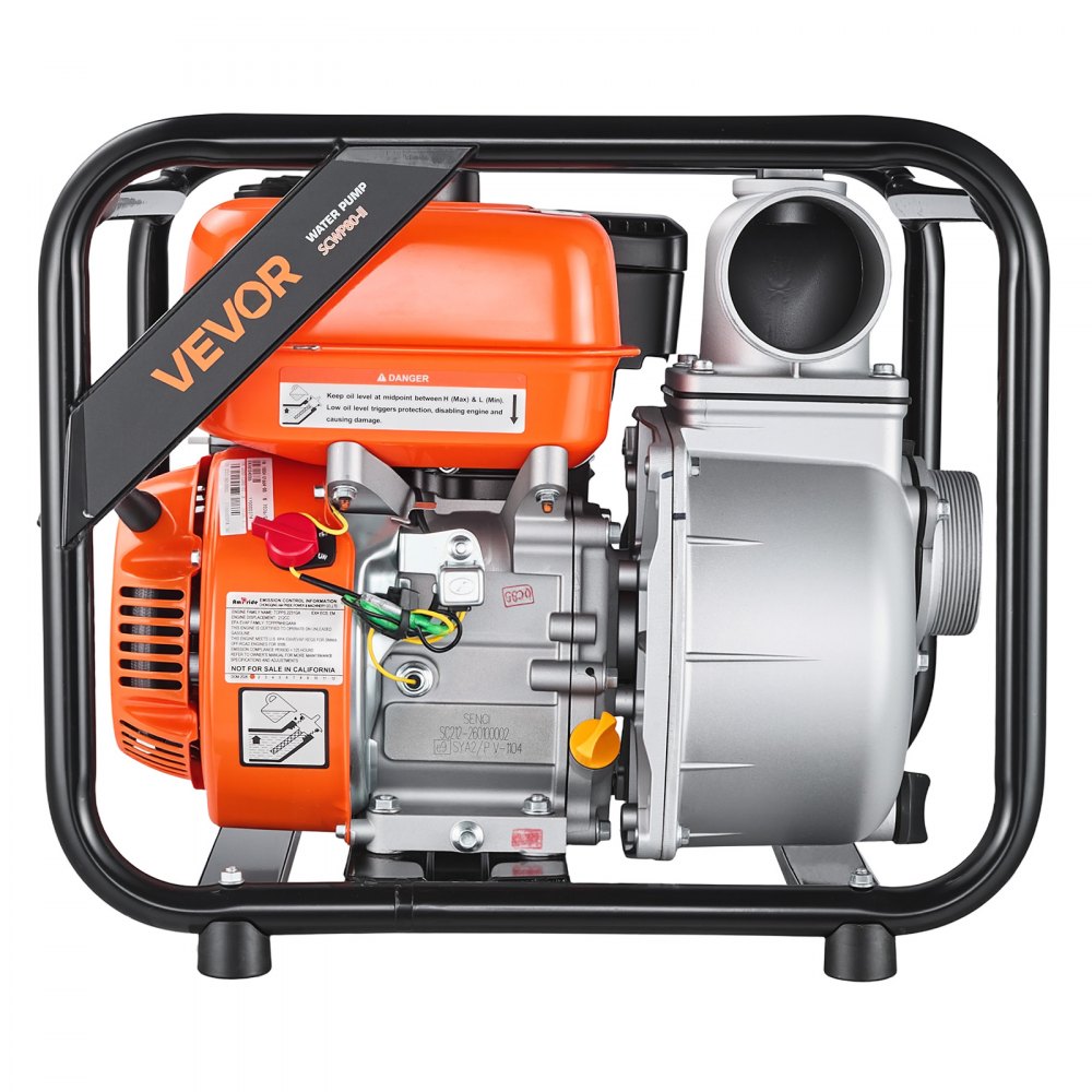VEVOR Gas Powered Water Pump, 3 in, 264 GPM 7HP Semi Trash Water Transfer Pump Portable, Gasoline Engine with 25 ft Discharge Hose, Heavy Duty Frame, Cast Iron Impeller, for Irrigation, Ponds, Pools