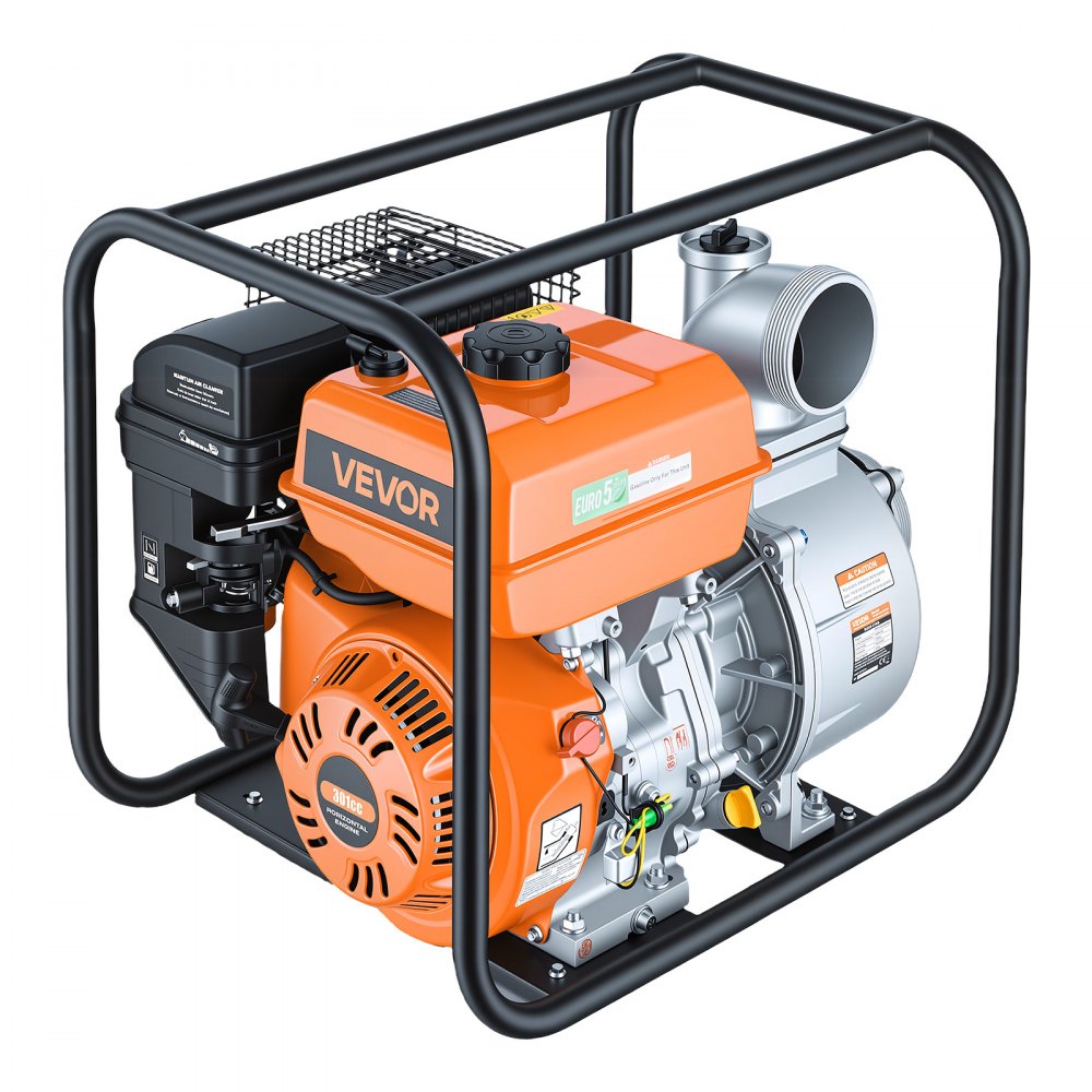 VEVOR Gas Powered Water Pump, 4 in, 422 GPM 8.3HP Semi Trash Water Transfer Pump Portable, Gasoline Engine with 25 ft Discharge Hose, Heavy Duty Frame, Cast Iron Impeller, for Irrigation, Ponds, Pools
