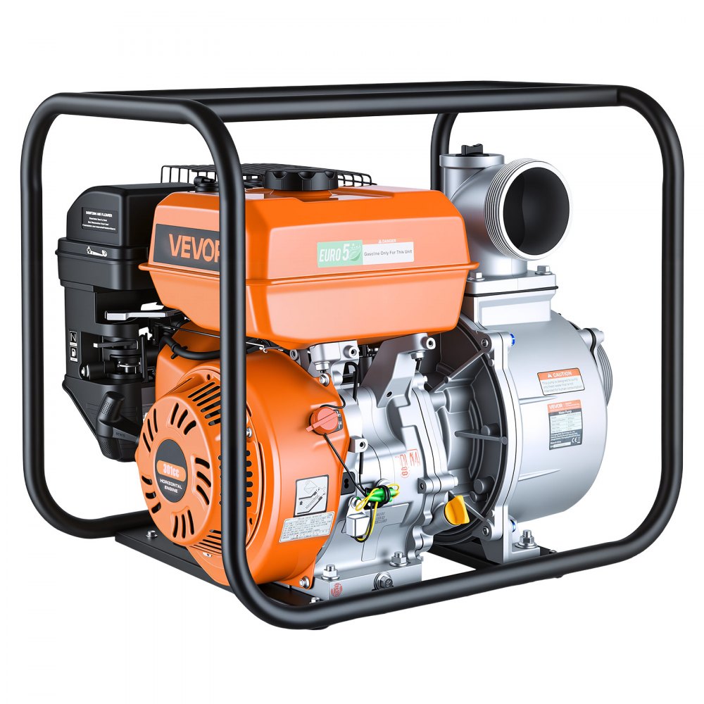 VEVOR Gas Powered Water Pump, 4 in, 422 GPM 8.3HP Semi Trash Water Transfer Pump Portable, Gasoline Engine with 25 ft Discharge Hose, Heavy Duty Frame, Cast Iron Impeller, for Irrigation, Ponds, Pools