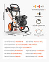 VEVOR Gas Pressure Washer 2900 PSI and 1.85 Max GPM, Upgrade Aluminum Pump with Spray Gun and Wand, 4 Nozzle Set, Gas Powered Pressure Washer for Cars, Fences, Driveways, Homes, Patios, Furniture