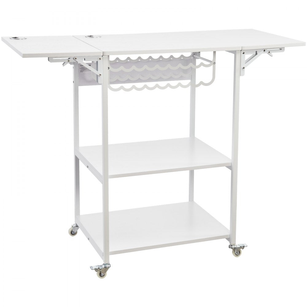VEVOR Heat Press Table, 3 Tier Movable Heat Press Stand, Foldable Heat Transfer Machine Stand with Wheels and Vinyl Roll Holder, Rolling Metal Workbench for Sublimation Transfer Machine, White