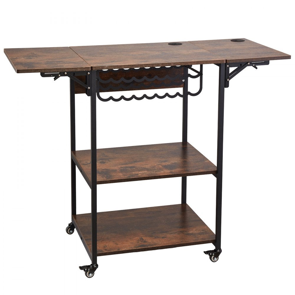 VEVOR Heat Press Table, 3 Tier Movable Heat Press Stand, Foldable Heat Transfer Machine Stand with Wheels and Vinyl Roll Holder, Rolling Metal Workbench for Sublimation Transfer Machine, Brown
