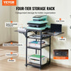 VEVOR Heat Press Table with Charging Station, 4 Tier Movable Heat Press Stand, Foldable Heat Transfer Machine Stand with Wheels, Rolling Metal Workbench for Sublimation Transfer Machine, Brown