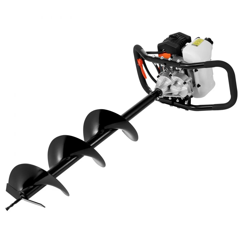 VEVOR Post Hole Digger Gas Powered, 52CC 1450W Earth Auger, Gas Auger with 8” Auger Drill Action Design Bits & 1 Extension Rod, Post Fence Hole Digger for Farmland Garden Plant, Orange+Black