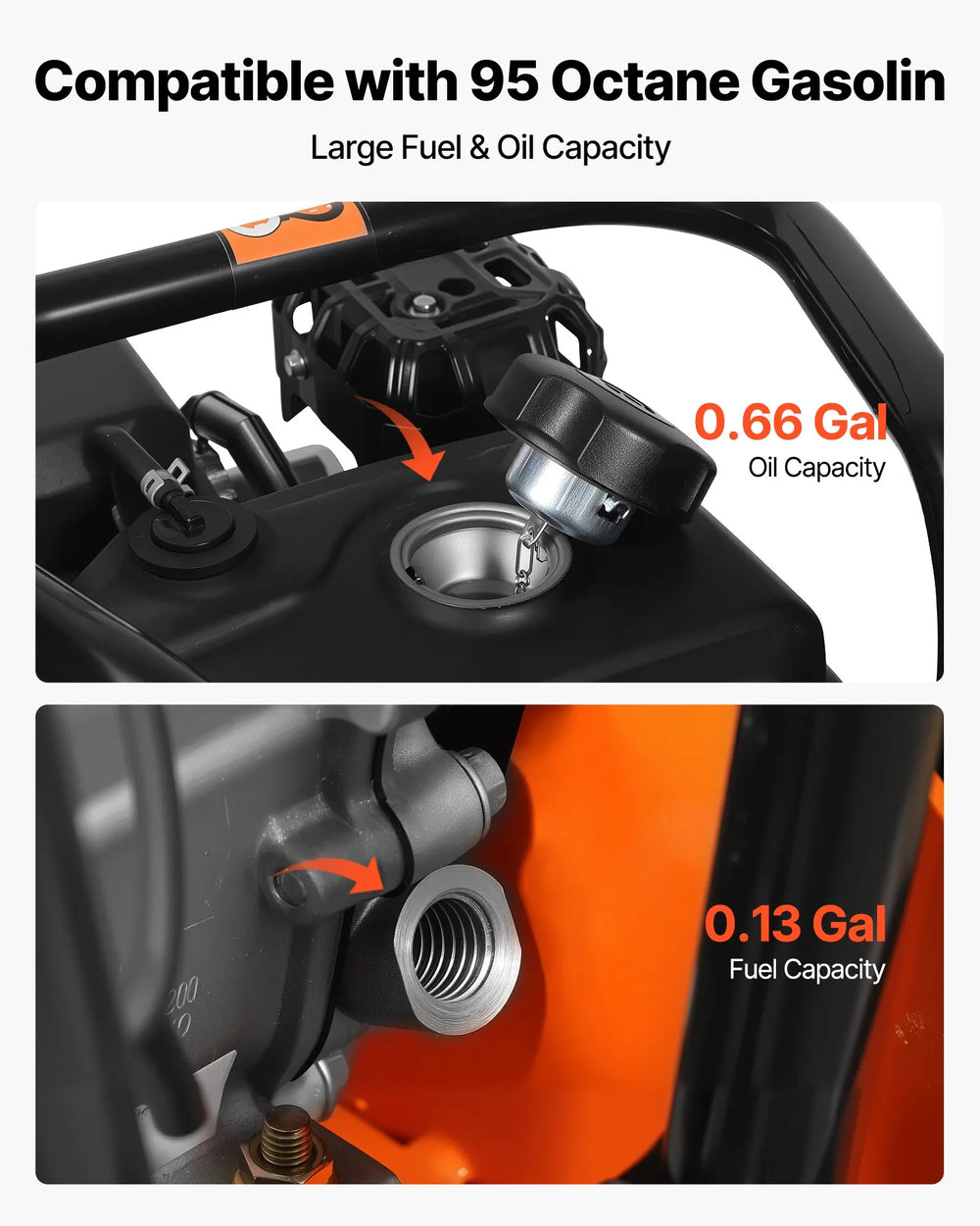 VEVOR plate compactor fuel and oil capacity graphic
