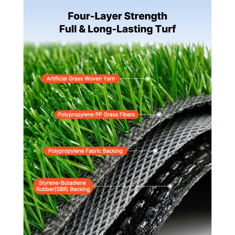 VEVOR Artificial Grass, 10 x 3 ft Fake Grass Turf Rug, 0.6 in Pile Height Realistic Synthetic Lawn Carpet Roll Mat, Easy Clean Drainage Holes for Patio, Garden, Balcony, Outdoor Indoor Decor, Green