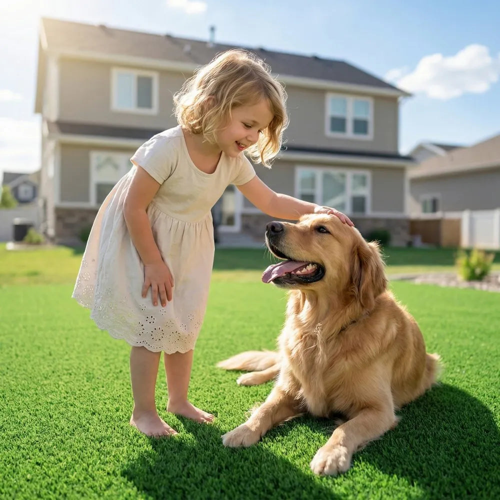VEVOR Artificial Grass, 12 x 7 ft Fake Grass Turf Rug, 0.6 in Pile Height Realistic Synthetic Lawn Carpet Roll Mat, Easy Clean Drainage Holes for Patio, Garden, Balcony, Outdoor Indoor Decor, Green