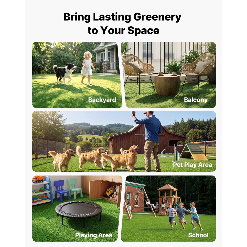 VEVOR Artificial Grass, 10 x 6.5 ft Fake Grass Turf Rug, 1.38 in Pile Height Realistic Synthetic Lawn Carpet Roll Mat, Easy Clean Drainage Holes for Patio, Garden, Balcony, Outdoor Indoor Decor, Green