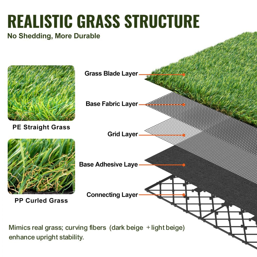VEVOR Artifical Grass Tiles Interlocking Turf Deck Set, 18 Pack - 12"x12", Synthetic Fake Grass Self-draining Mat Flooring Decor Pad, Perfect For Multi-Purpose Indoor Outdoor Entryway Scraper Dog Mats