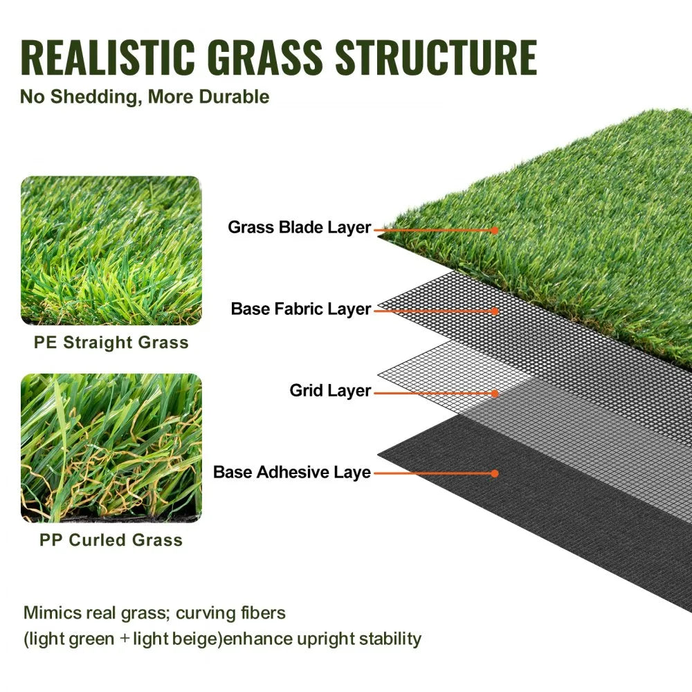 VEVOR Artifical Grass, 6 x 10 ft Rug Green Turf, 1.38"Fake Door Mat Outdoor Patio Lawn Decoration, Easy to Clean with Drainage Holes, Perfect For Multi-Purpose Home Indoor Entryway Scraper Dog Mats