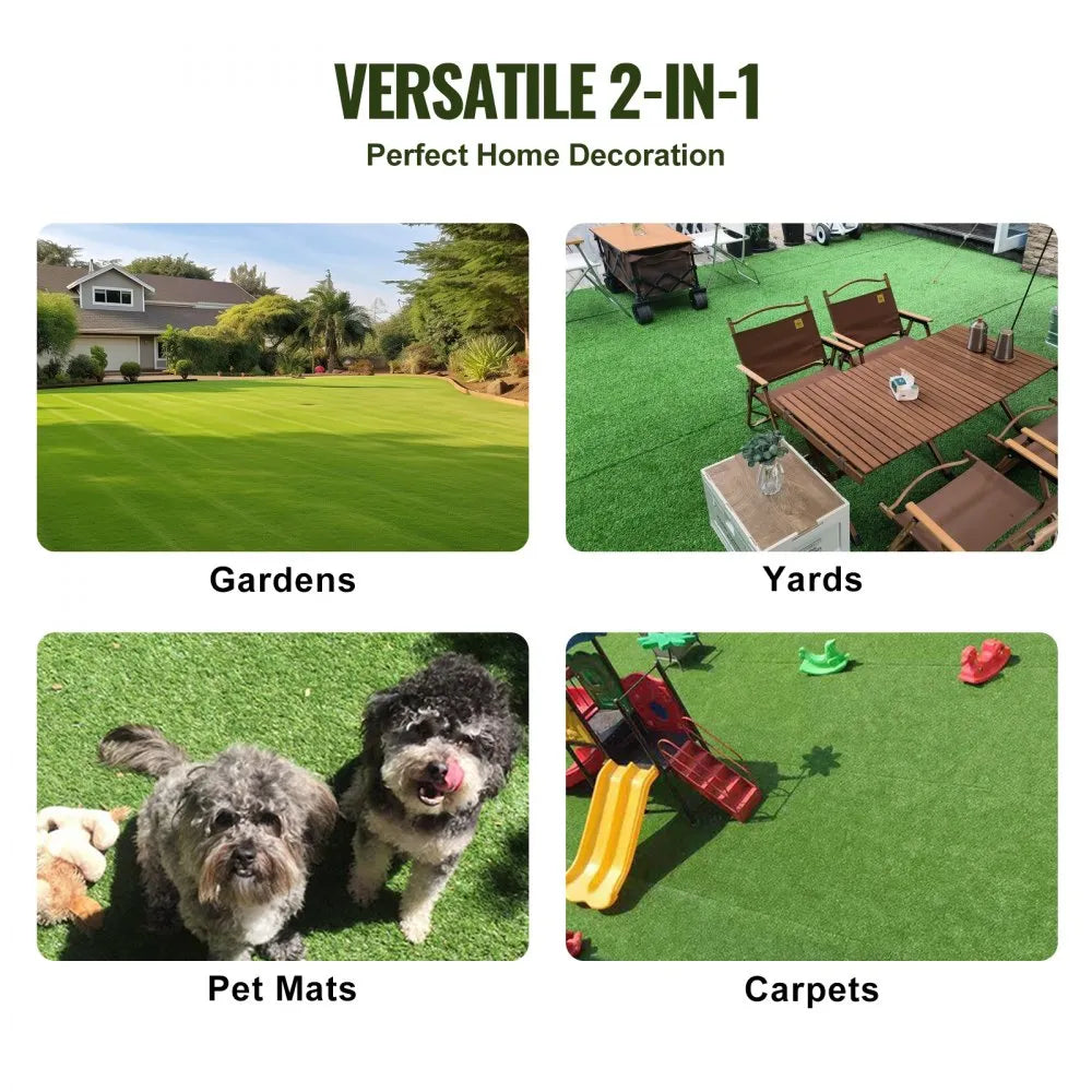 VEVOR Artifical Grass, 6 x 10 ft Rug Green Turf, 1.38"Fake Door Mat Outdoor Patio Lawn Decoration, Easy to Clean with Drainage Holes, Perfect For Multi-Purpose Home Indoor Entryway Scraper Dog Mats