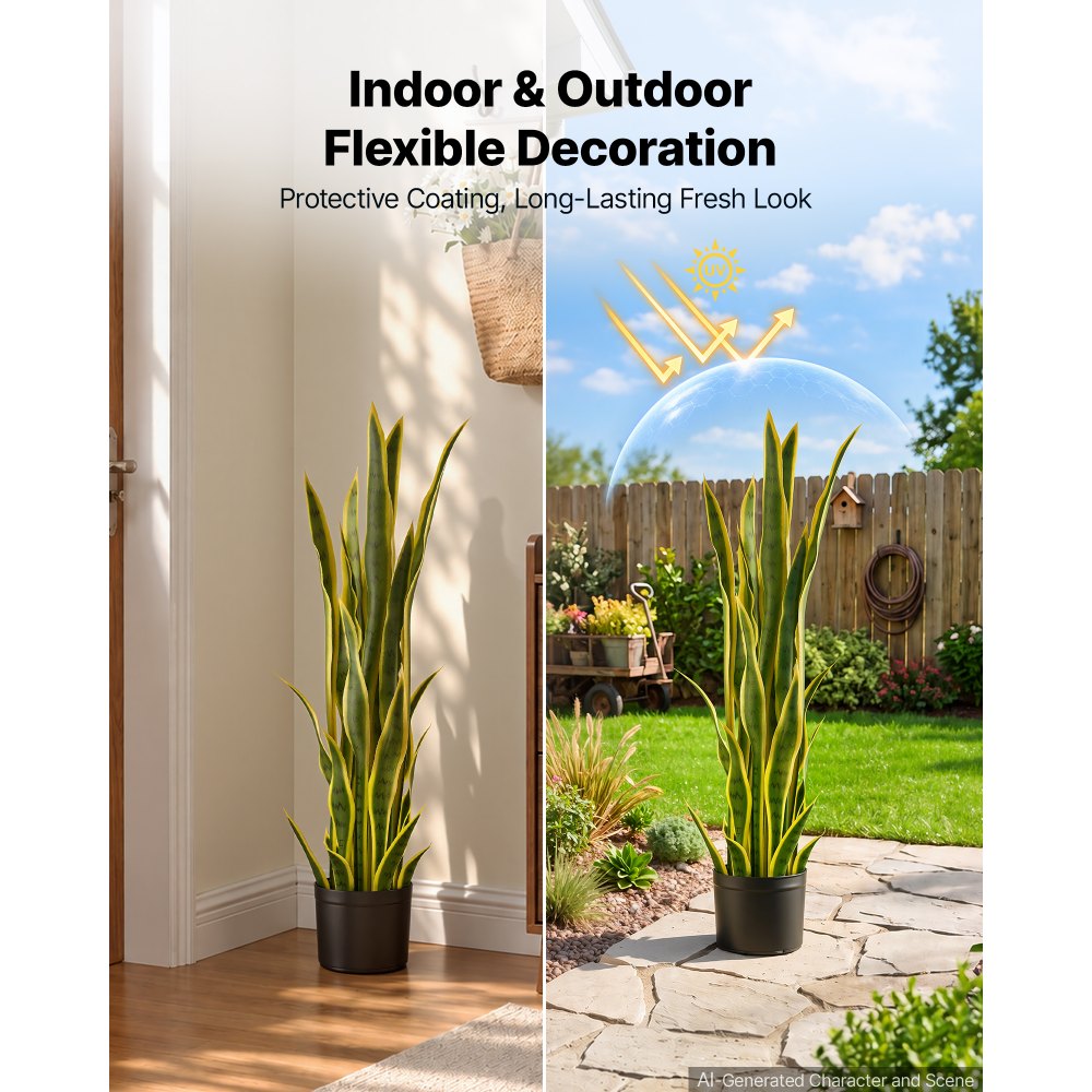 VEVOR Artificial Snake Plant, 3FT 2 PCS in Fake Snake Plants with White Pot, for Home, Garden, Office, Porch, Indoor & Outdoor Decor, Realistic Texture Faux Sansevieria, Premium HDPE, Sun-Resistant