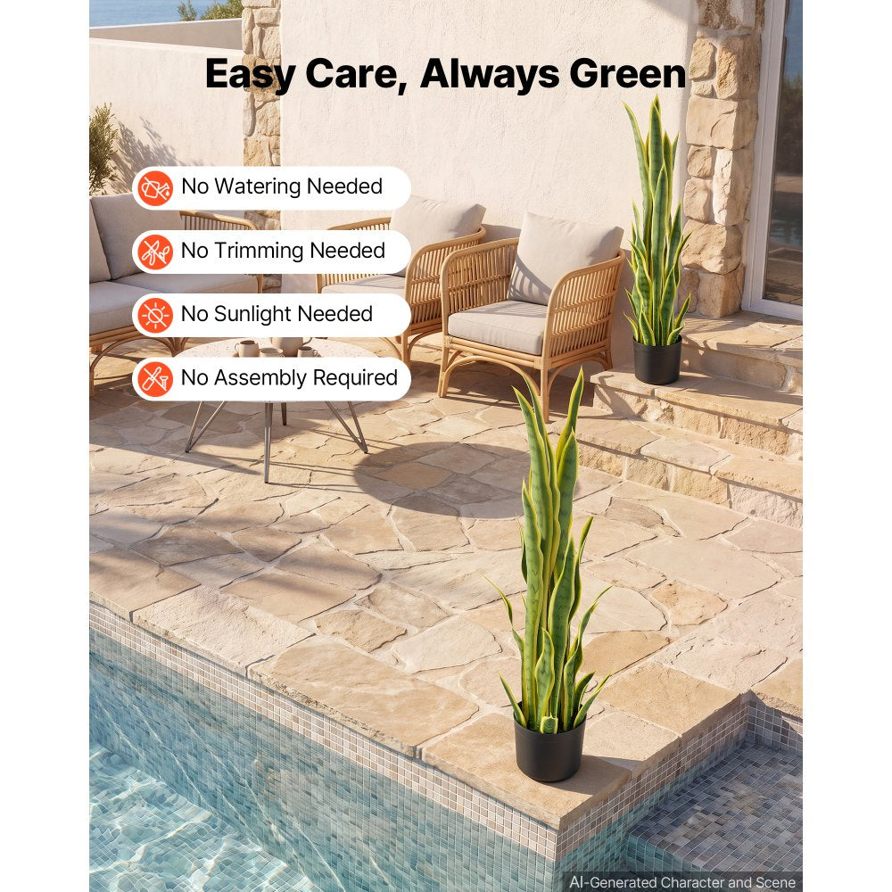 VEVOR Artificial Snake Plant, 3FT 2 PCS in Fake Snake Plants with White Pot, for Home, Garden, Office, Porch, Indoor & Outdoor Decor, Realistic Texture Faux Sansevieria, Premium HDPE, Sun-Resistant