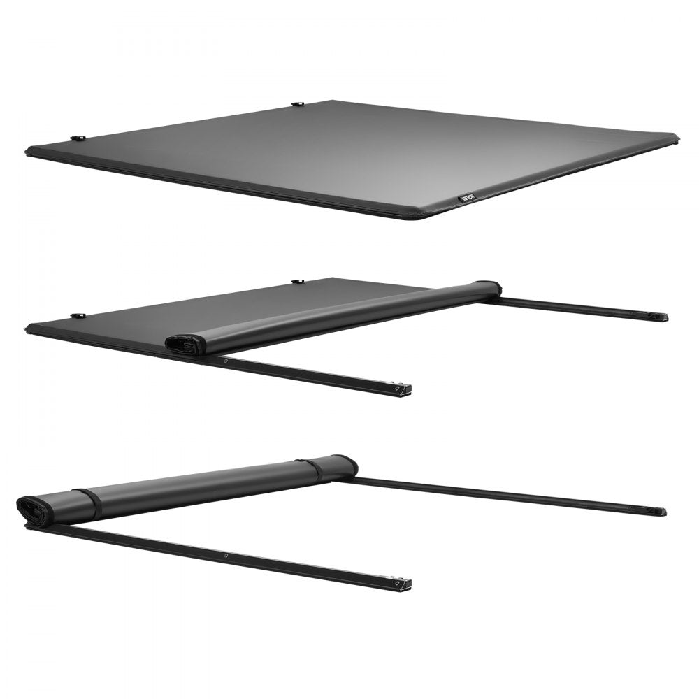 VEVOR Soft Roll-Up Truck Bed Tonneau Cover, Compatible with 2017-2025 Honda Ridgeline, Fits 5 ft (5 ft 4 in/64 in) Bed, Triple-Layer Heavy-Duty PVC Tonneau Cover with Three Aluminum Alloy Support Bars