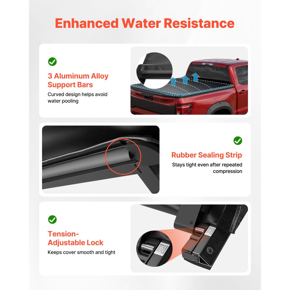 VEVOR Soft Roll-Up Truck Bed Tonneau Cover, Compatible with 2020-2025 Chevy Silverado/GMC Sierra 2500 3500 HD, Fits 6.9 ft (6 ft 10 in/82 in) Bed, PVC Tonneau Cover with Aluminum Alloy Support Bars