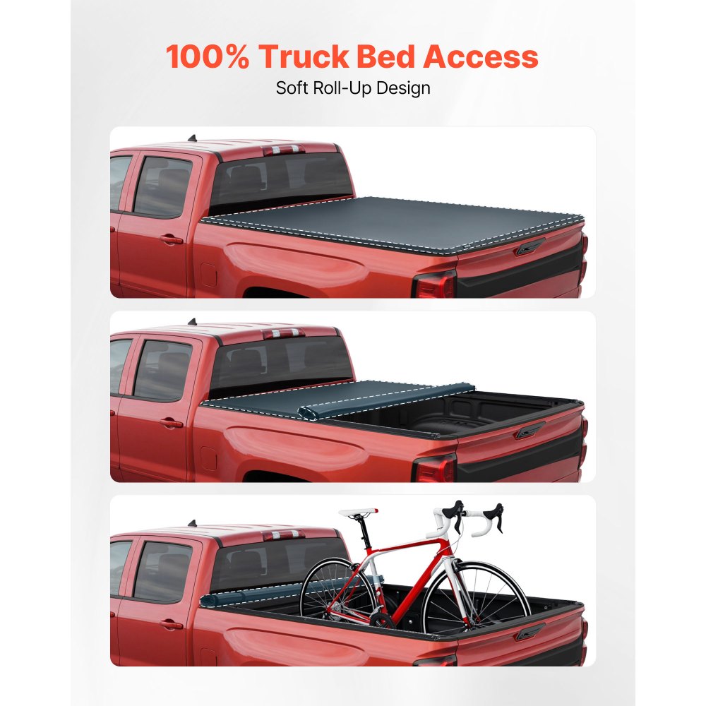 VEVOR Soft Roll-Up Truck Bed Tonneau Cover, Compatible with 2020-2025 Chevy Silverado/GMC Sierra 2500 3500 HD, Fits 6.9 ft (6 ft 10 in/82 in) Bed, PVC Tonneau Cover with Aluminum Alloy Support Bars