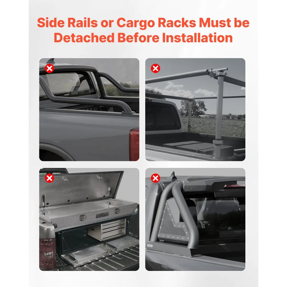 VEVOR Soft Roll-Up Truck Bed Tonneau Cover, Compatible with 2024-2025 Toyota Tacoma (Excl. Trail Edition) with Deck Rail System, Fits 5 ft (60 in) Bed, PVC Tonneau Cover with Three Aluminum Alloy Bars