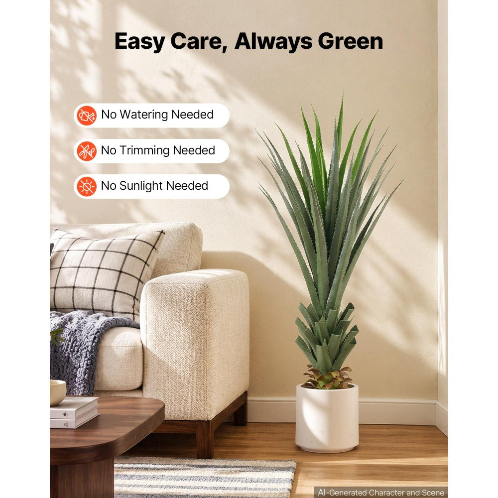 VEVOR Artificial Agave, 48 in Tall Fake Agave Plant with White Pot 1 Pack, Sun-Resistant for Home, Garden, Office, Store, Living Room, Porch, Indoor & Outdoor Decor, Realistic Texture Faux Decor Plant