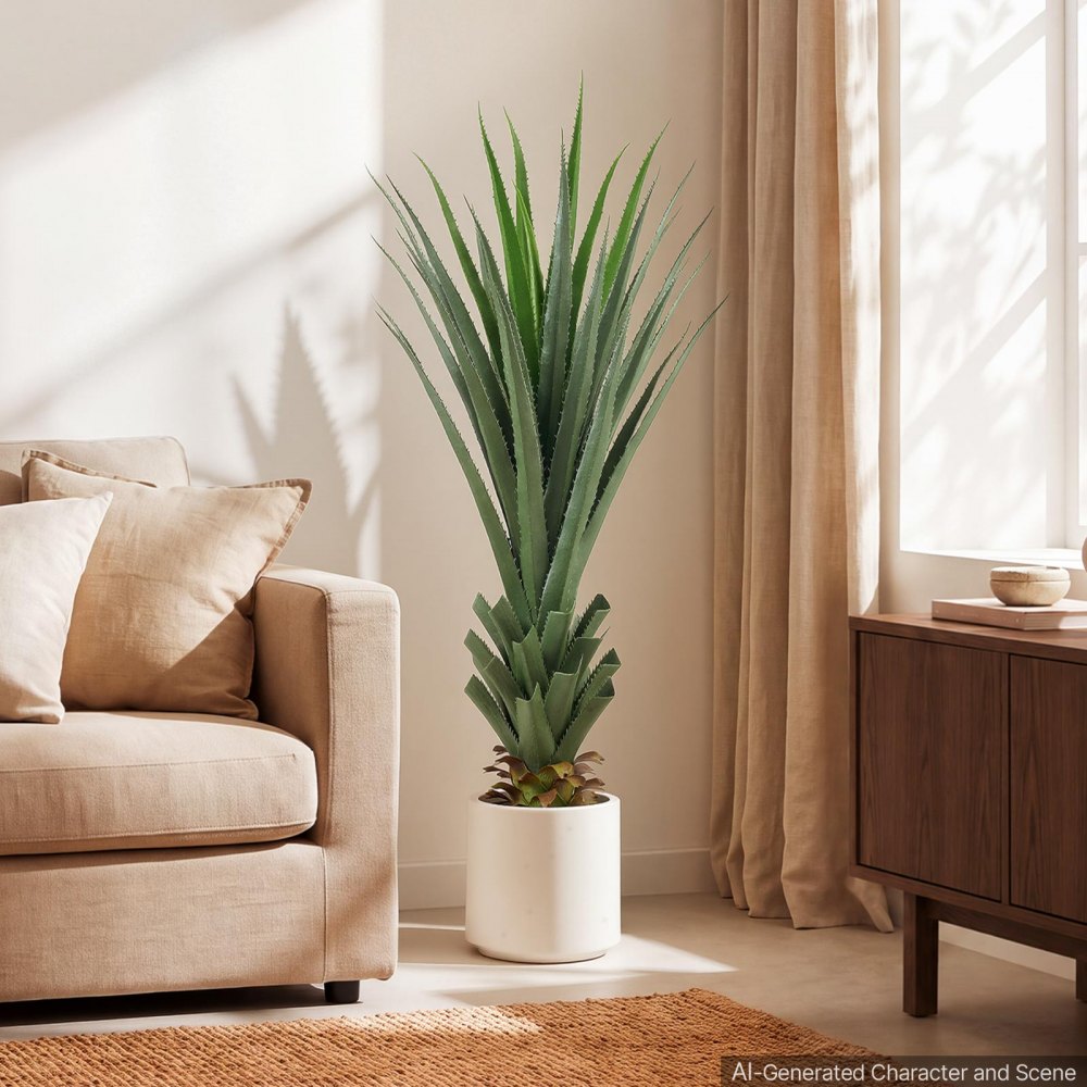 VEVOR Artificial Agave, 48 in Tall Fake Agave Plant with White Pot 1 Pack, Sun-Resistant for Home, Garden, Office, Store, Living Room, Porch, Indoor & Outdoor Decor, Realistic Texture Faux Decor Plant