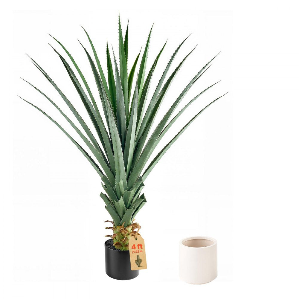 VEVOR Artificial Agave, 48 in Tall Fake Agave Plant with White Pot 1 Pack, Sun-Resistant for Home, Garden, Office, Store, Living Room, Porch, Indoor & Outdoor Decor, Realistic Texture Faux Decor Plant