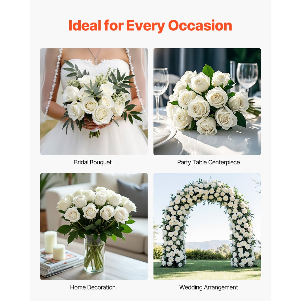 VEVOR Artificial Flowers, 120 pcs Real Looking White Foam Fake Roses Bulk, White Faux Bridal Shower with Stems for DIY Wedding Bouquets, Home Centerpieces Arrangements, Party Tables Decorations