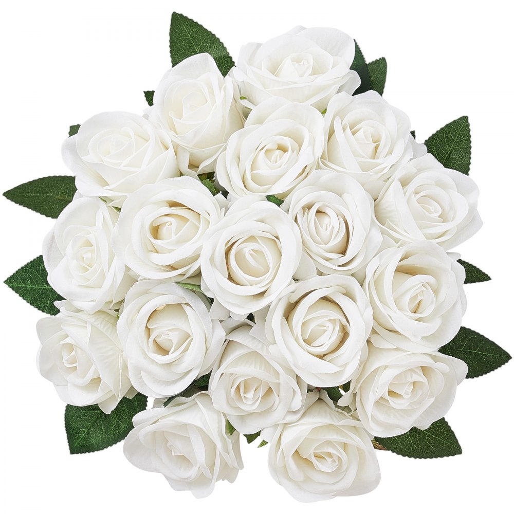 VEVOR Artificial Flowers, 120 pcs Real Looking White Foam Fake Roses Bulk, White Faux Bridal Shower with Stems for DIY Wedding Bouquets, Home Centerpieces Arrangements, Party Tables Decorations