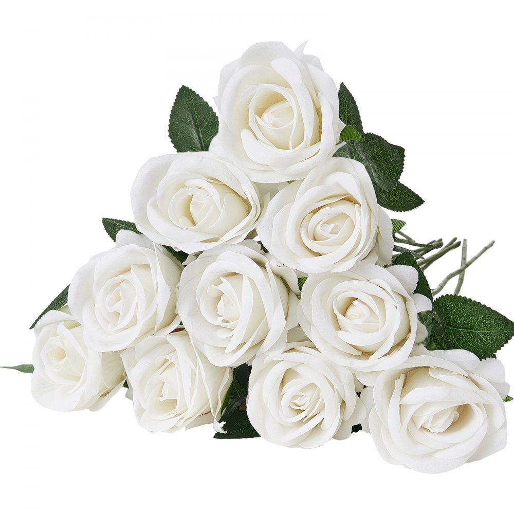 VEVOR Artificial Flowers, 120 pcs Real Looking White Foam Fake Roses Bulk, White Faux Bridal Shower with Stems for DIY Wedding Bouquets, Home Centerpieces Arrangements, Party Tables Decorations