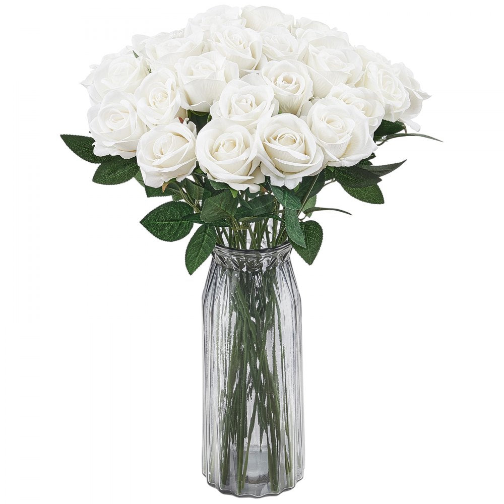 VEVOR Artificial Flowers, 120 pcs Real Looking White Foam Fake Roses Bulk, White Faux Bridal Shower with Stems for DIY Wedding Bouquets, Home Centerpieces Arrangements, Party Tables Decorations