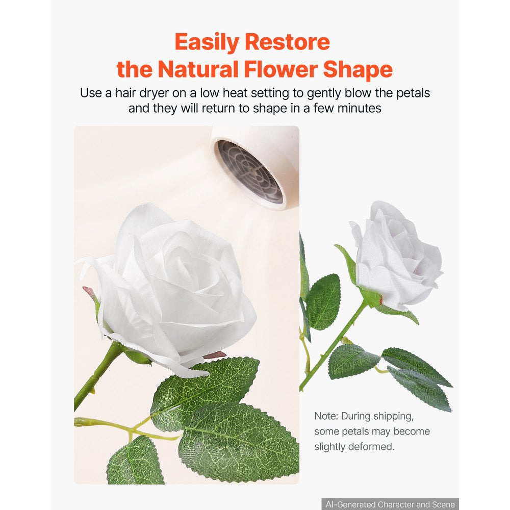 VEVOR Artificial Flowers Bulk White Roses 500 PCS Silk Faux Flowers Stems, for Vase, Table Centerpieces, Weddings, Parties, Bouquets, Home Decor and DIY Floral Arrangements, Realistic Fake Flower