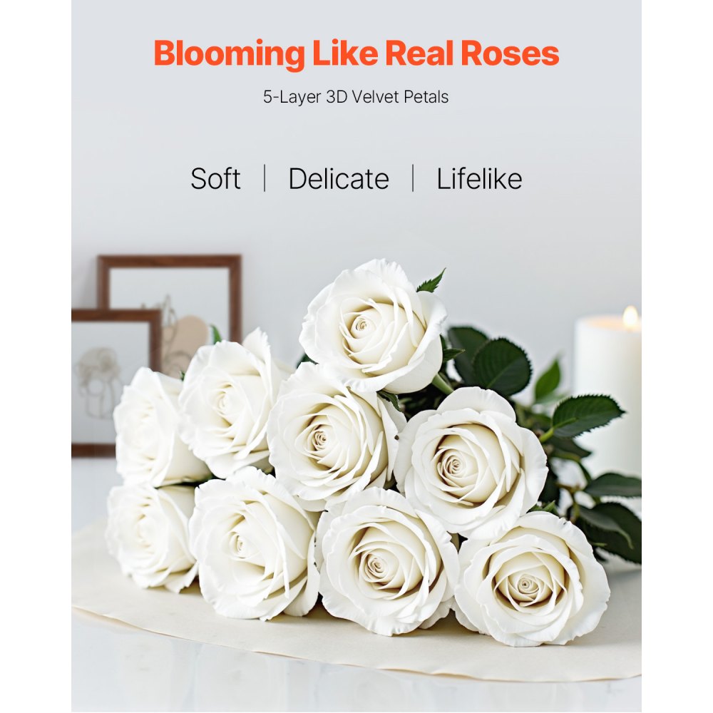 VEVOR Artificial Flowers, 60 pcs Real Looking White Foam Fake Roses Bulk, White Faux Bridal Shower with Stems for DIY Wedding Bouquets, Home Centerpieces Arrangements, Party Tables Decorations