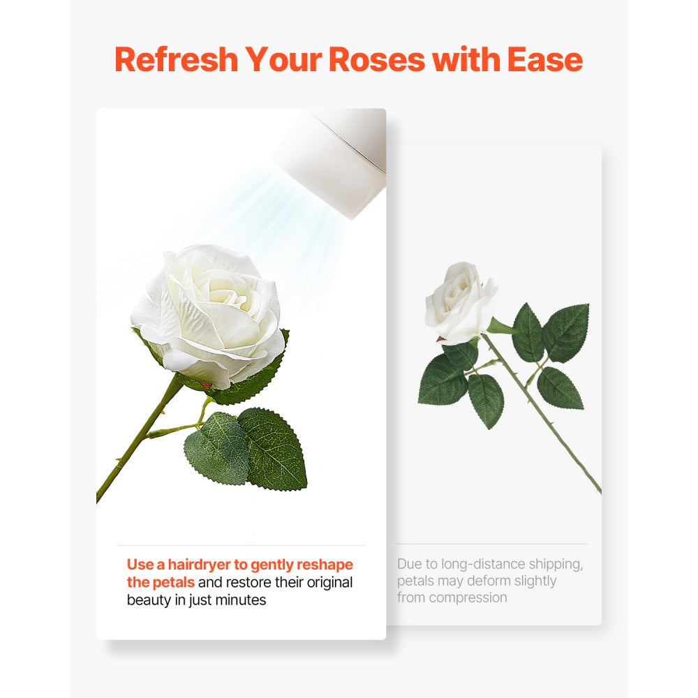 VEVOR Artificial Flowers, 60 pcs Real Looking White Foam Fake Roses Bulk, White Faux Bridal Shower with Stems for DIY Wedding Bouquets, Home Centerpieces Arrangements, Party Tables Decorations