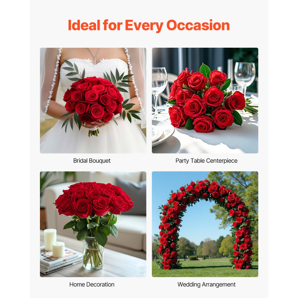 VEVOR Artificial Flowers, 500 pcs Real Looking Red Foam Fake Roses Bulk, Faux Red Bridal Shower with Stems for DIY Wedding Bouquets, Home Centerpieces Arrangements, Party Tables Decorations